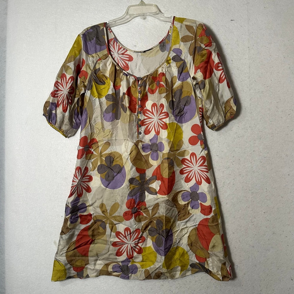 Nougat London 100% Silk Floral Tunic Dress Mod Print Short Sleeve Size 2 us 6-8